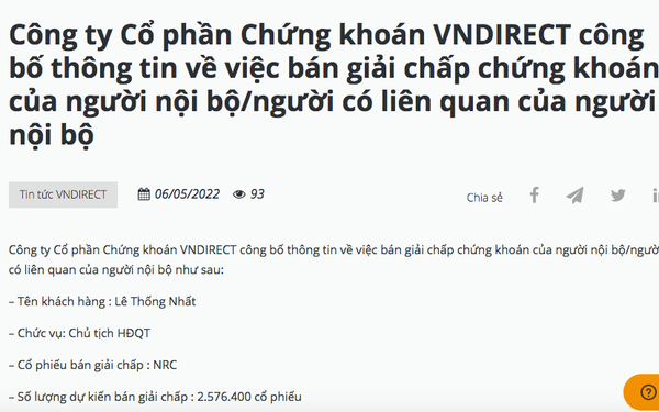 Chủ tịch Tập đoàn Danh Khôi (NRC) bị VNDIRECT “call margin”