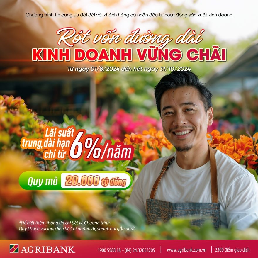 Agribank tiếp tục rót 20.000 tỷ đồng cho vay khách hàng cá nhân với lãi suất ưu đãi