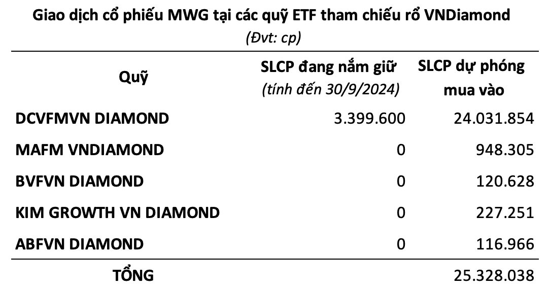 MWG trở lại, loạt Diamond ETF tổng quy mô 14.000 tỷ đồng sẽ mua bán ra sao trong kỳ review tháng 10?
