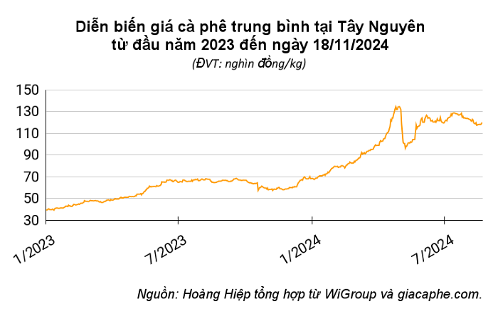 Giá cà phê hôm nay 18/11: Tăng 300 - 400 đồng/kg trong ngày đầu tuần