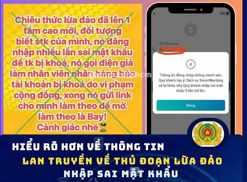 Công an lên tiếng về cảnh báo chiêu lừa đảo nhập sai mật khẩu ngân hàng đang lan truyền trên mạng xã hội