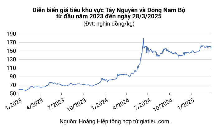 Giá tiêu hôm nay 28/3: Đồng loạt đi ngang, giao dịch trong khoảng 159.000 – 160.000 đồng/kg